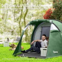 Outsunny Cort Camping 4 Persoane Vestibul Amplu Impermeabil Verde Inchis(m-5)