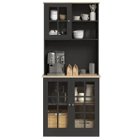 HOMCOM Armário de Cozinha com Prateleiras e Portas de Vidro  Armário Alto de Cozinha para Pequenos Eletrodomésticos e Louças 80x37x183 cm Preto(m-11)