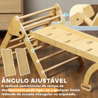 AIYAPLAY Triângulo de Escalada de Madeira 5 em 1 Escada para Crianças de 18-48 Meses com Rampa e Arco de Escalada 178x64,5x63 cm Madeira(m-6)