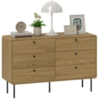 HOMCOM Cómoda 6 cajones mueble de almacenamiento estilo moderno esquinas redondeadas y patas de acero 120 x 40 x 75 cm efecto madera de roble(m-6)
