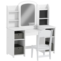 AIYAPLAY Kinderschminktisch mit Hocker und LED-Spiegel, Schminktisch für 3–8 Jahre, 104 x 40 x 112 cm, weiß