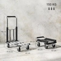 HOMCOM Cărucior Portapachete Pliabil cu Platformă Extensibilă, Capacitate 150 kg, Mâner Reglabil, Argintiu(m-3)