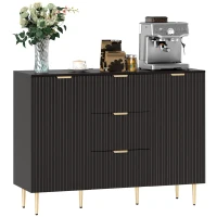 HOMCOM Sideboard kitchen storage cabinet with 3 drawers, adjustable shelves, fluted door cupboards, 120 x 40 x 90 cm, black(m-6)