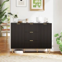 HOMCOM Sideboard kitchen storage cabinet with 3 drawers, adjustable shelves, fluted door cupboards, 120 x 40 x 90 cm, black(m-2)