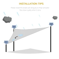 Outsunny 4x4m Triangle Sun Shade Sail - Outdoor UV Protection HDPE Canopy for Patio Deck Shelter, with Steel Rings and Ropes, Grey(m-7)