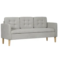 HOMCOM Dreisitzer-Sofa, Polstersofa mit Stauraum, Kissen, Holzrahmen, 166,5x62x82cm, Hellgrau(m-11)