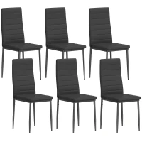 HOMCOM 6er-Set Moderne Esszimmerstühle mit Bezug in Kunstleinen, hoher Rückenlehne und Metallbeinen 41x50x97 cm Schwarz(m-7)