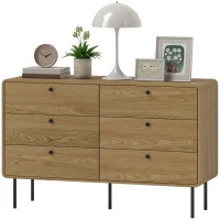 HOMCOM 6-Drawer Dresser Storage Cabinet Modern Style Rounded Corners and Steel Legs 120 x 40 x 75 cm Oak-Effect(m-7)