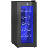 HOMCOM Cave de Vinhos 12 Garrafas com Dupla Refrigeração Termoelétrica Temperatura Ajustável 8-18℃ Porta de Vidro Anti-UV Ecrã LED Luz Interior Preto(m-1)