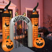 Outsunny Opblaasbare Halloween-boog, pompoenontwerp, LEDs, haringen, polyester(m-8)