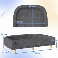 PawHut Sofá para Cães Cama Elevada para Cães Estofada com Almofada Lavável e Pés de Madeira de Pinho 98x67x25 cm Cinza Escuro(m-3)