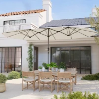 Outsunny Doppelsonnenschirm 436 x 260 cm, UV Schutz Stahl Sonnenschirm mit Handkurbel, oval Beige(m-9)