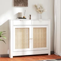 HOMCOM Cache Radiateurs avec Portes Battantes et Rotin 2 Compartiments Design Bohème pour Salon Chambre Blanc(m-2)