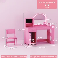AIYAPLAY Schminktisch für Kinder mit Hocker und LED-Spiegel, Schminktisch für 3 bis 8 Jahre, 88,6 x 38,8 x 96,9 cm, rosa(m-3)