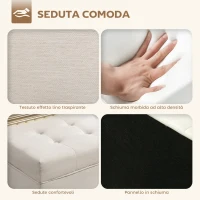 HOMCOM Panca Contenitore da 80L Imbottita con Rivestimento in Tessuto e Gambe in Legno, 118x42x45 cm, Crema(m-6)