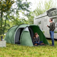 Outsunny Cort Camping 4 Persoane Vestibul Amplu Impermeabil Verde Inchis(m-10)