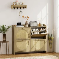 HOMCOM Sapateira Estreita com 4 Portas de Vime Sapateira para Entrada com Prateleiras Ajustáveis para 16 Pares de Sapatos 104,5x24x88 cm Madeira(m-2)