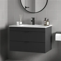 HOMCOM Hangende Wastafelonderkast met Keramische Wastafel en Soft-Close Lades, Zwart(m-10)