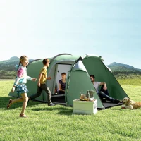 Outsunny Cort Camping 4 Persoane Vestibul Amplu Impermeabil Verde Inchis(m-8)