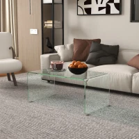 HOMCOM Stabilny stolik kawowy ze szkła, jednolity design, prosty i nowoczesny, 80 x 45 x 35 cm, przezroczysty(m-7)