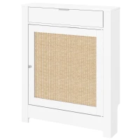 HOMCOM Heizkörperverkleidung mit Klapptür und Rattan, Fach, Boho-Design, für Wohnzimmer, Schlafzimmer, Weiß(m-6)