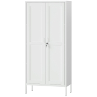 HOMCOM Armoire pour Bureau en Acier à 3 Étagères Réglables avec Serrure et 2 Clés, 80x40x175 cm, Blanc