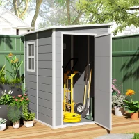 Outsunny 4'x5' Garden Storage Shed, Lean to Shed, Lockable Garden Shed with Window, Vent and Plastic Roof, Grey(m-3)