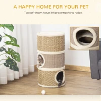 PawHut Cat Scratching Barrel Kitten Tree Tower for Indoor Cats Pet Furniture Climbing Frame Covered with Sisal and Seaweed Rope Cozy Platform Soft Plush(m-4)