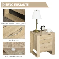 HOMCOM Mesa de Cabeceira com 2 Gavetas Pés e Base Elevada para Dormitório Mesa Lateral para Sala de Estar Estilo Moderno 48x39x54cm Carvalho(m-6)