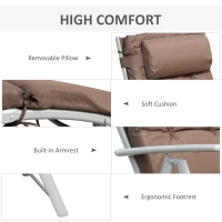 Outsunny Outdoor Recliner Sun Lounger Chair, Steel Frame Folding Chaise Lounge Chair with Headrest, 7 Levels Adjustable Backrest and Breathable Mesh Fabric, Brown(m-5)