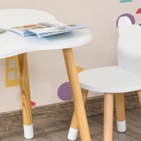 HOMCOM Conjunto Infantil de Mesa e 2 Cadeiras de Madeira Móveis Infantil para Sala de Jogos Dormitório de Crianças Mesa 56x56x50cm e Cadeira 28x25x46cm Branco(m-10)