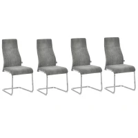 HOMCOM Conjunto de 4 Cadeiras de Sala de Jantar Estofadas em Veludo com Assento Acolchoado e Pés de Metal Cadeiras Cantilever Modernas 45x61x98cm Cinza(m-1)
