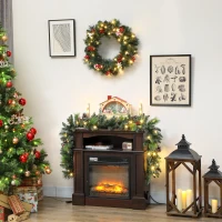 HOMCOM Ghirlanda Natalizia 180 cm con Rami Innevati e 30 Luci Bianche, Pigne e Bacche per Interni(m-8)