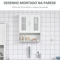 kleankin Armário de Parede Casa de Banho com Armazenamento 2 Portas em Ripas Prateleira Ajustável e Compartimento 60x20x70 cm Branco(m-4)
