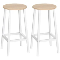 HOMCOM Conjunto de 2 Bancos Altos de Cozinha Bancos de Bar com Pés de Aço e Apoio para os Pés 32,5x32,5x65cm Madeira e Branco(m-10)