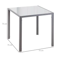 HOMCOM Mesa de Sala de Jantar de Cristal Mesa de Cozinha Quadrada para 4 Pessoas com Pés de Metal 75x75x75cm Cinza(m-3)