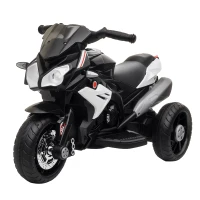 HOMCOM Motocicleta Elétrica Infantil com 3 Rodas Triciclo para Crianças acima de 3 anos com Bateria 6V Recarregável Funções de Música Buzina Faróis 86x42x52cm Preto e Branco(m-10)