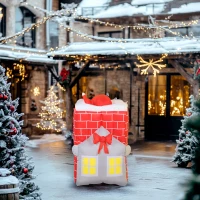 Outsunny Opblaasbare Kerstdecoratie, Kerstman in Schoorsteen, LED's, Blower(m-8)