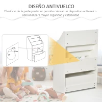 HOMCOM Estantería Infantil de Madera con 3 Compartimentos 2 Cubos y Cajón Móvil con 4 Ruedas 60x29,9x90 cm Blanco(m-5)