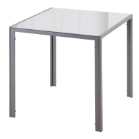 HOMCOM Mesa de Sala de Jantar de Cristal Mesa de Cozinha Quadrada para 4 Pessoas com Pés de Metal 75x75x75cm Cinza(m-7)