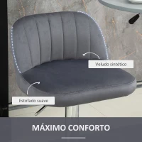 HOMCOM Conjunto de 2 Bancos de Bar Estofados em Pelúcia Bancos Altos de Sala de Jantar com Altura Ajustável Assento Giratório e Apoio para os Pés Carga Máxima 120kg 43x45x81-101cm Cinza(m-7)