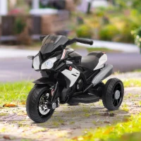 HOMCOM Motocicleta Elétrica Infantil com 3 Rodas Triciclo para Crianças acima de 3 anos com Bateria 6V Recarregável Funções de Música Buzina Faróis 86x42x52cm Preto e Branco(m-11)