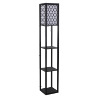 HOMCOM Stehlampe Wohnzimmer mit Regal, Stehleuchte Standleuchte mit E27 Fassung für Wohnzimmer Schlafzimmer, exkl. Glühbirne