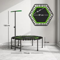 SPORTNOW Fitness-Trampolin 114x114x132 cm mit 3-stufig verstellbarem Griff und Stahlrahmen, Grün und Schwarz(m-3)