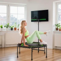 SPORTNOW Trampoline de Fitness 114x114x132 cm avec Poignée Réglable sur 3 Niveaux et Cadre en Acier Vert et Noir(m-4)