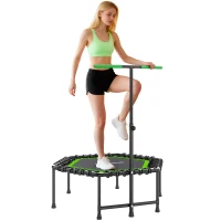 SPORTNOW Trampoline de Fitness 114x114x132 cm avec Poignée Réglable sur 3 Niveaux et Cadre en Acier Vert et Noir(m-6)
