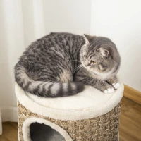 PawHut Tonel Rascador para Gatos con 3 Niveles Barril de Rascado con Plataforma Cama Cómoda Ø37,5x70 cm Marrón Claro y Beige(m-8)