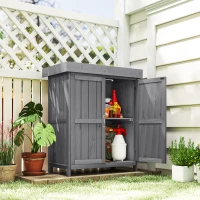 Outsunny Small Shed, Wooden Garden Shed with Openable Hinged Roof and Removable Shelf, Outdoor Tool Storage Cabinet Chest with Double Doors, 74 x 43 x 88 cm, Grey(m-2)
