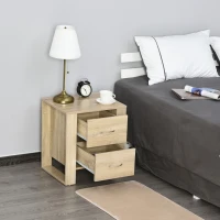 HOMCOM Mesa de Cabeceira com 2 Gavetas Pés e Base Elevada para Dormitório Mesa Lateral para Sala de Estar Estilo Moderno 48x39x54cm Carvalho(m-4)