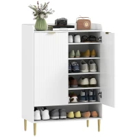 HOMCOM Meuble à chaussures gain de place pour 24 paires avec 2 portes, 3 étagères extractibles et étagère inférieure, Blanc(m-6)